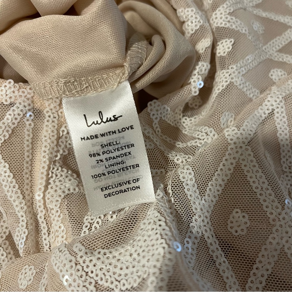 NWT Lulu's Catch a Spark White & Beige Sequin Romper XL - Picture 8 of 9